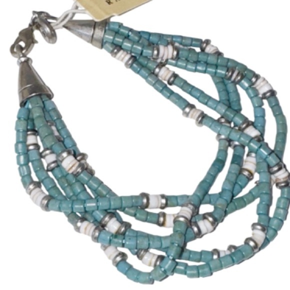 NWT Lauren Ralph Lauren Beaded Turquoise Bracelet Multi Strand - Picture 2 of 6